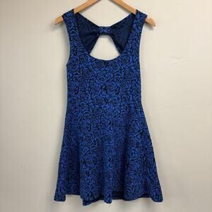 Deb Vintage Y2K Black Blue Floral Rose A-Line Dress 90s 00s Size XL